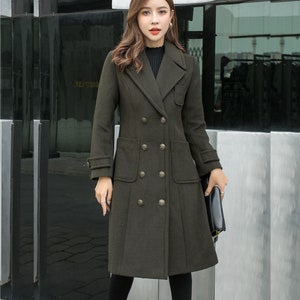 Army Green Wool Military Coat Women, Wool Coat, Double Breasted wool Coat, Warm Winter wool Coat, Handmade wool coat, Ylistyle C2565