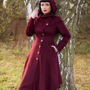 Burgundy fit shop and flare coat
