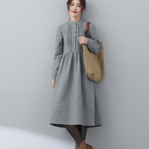 Gray Wool Dress, Womens Wool Midi Dress, Shirt dress, Dress with pockets, A-Line Wool Dress, Warm Wool Dress, Handmade Dress, Ylistyle C3028
