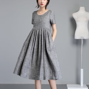 Simple linen dress, Linen midi dress, summer linen dress, Everyday dress, Casual dress, Oversized dress, Maternity dress, gray dress C1254