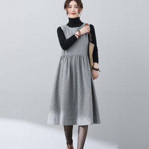 Grays Wool Dress, Midi Wool Dress, Women's Casual Wool dress, Autumn Winter Wool Dress, Sleeveless Wool Dress, Custom dress, Ylistyle C3025