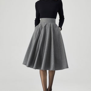 Knee Length Skirt, Wool Skirt Women, Skater Skirt, Pleated Wool Skirt, Gray Skirt, Autumn Skirt, High Waisted Skirt, Made to Order C3549 image 2