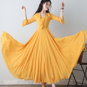 Women Formal Red Chiffon Dress / Swing Maxi Dress/ Summer Flowy Dress With  Long Sleeves / Fit and Flare Dress/ Party Dress/ Ylistyle C1736 