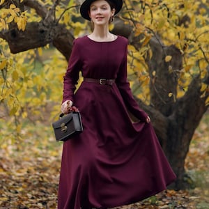 Long sleeves prom burgundy wool dress 5358 Long sleeves prom burgundy wool dress 5358