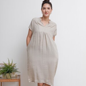 Linen tunic Dress, Linen Midi shift Dress, Plus size Dress, Womens Modest Dress, Simple Dress With Pockets, Custom Dress, Summer Dress C2940