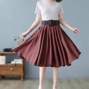 Linen Skirt, Pleated Linen Skirt, Midi skirt, Swing Linen Skirt, Full Circle & Skater Linen Skirt, Skirt with Pockets, Belted skirt C2734