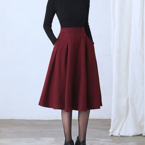 Wool skirt, Red Midi Wool Skirt, A- Line wool Skirt, High Waist wool Skirt with Pockets, Womens skirt,  Winter wool skirt, Ylistyle C2635