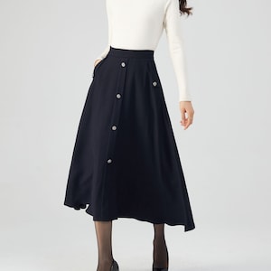 Navy Blue Wool Lined Midi Skirt Pockets Hi Rise by Escada main image 1