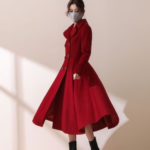 Red Romantic Coat, Wool Coat, Custom Coat, Plus Size Coat, Fit and Flare Coat, retro coat, Winter Wool Coat, Valentine Gift Her C1792