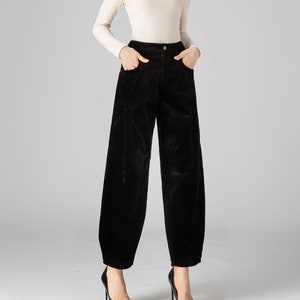 Black Corduroy Pants Women, Tapered Pants, Autumn Pants, Long Pants, Womens Pants, Loose Fitting Pants, Handmade Pants, Made to Order C3592 image 2
