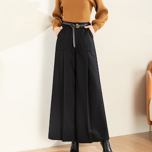 Palazzo Pants Women, Black Wool Pants, Wide Leg Pants, Pleated Pants, Autumn Winter Pant, Long Pants, Mod Clothing, Ylistyle C3604