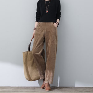 Corduroy Wide Leg Pants, Corduroy Long Pants, Women Long