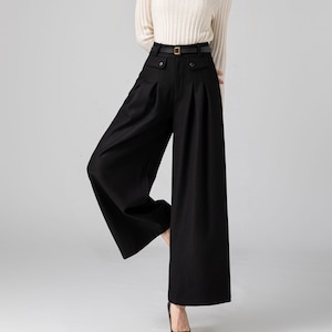 Wide Leg Wool Pants Women, Palazzo Pants, Black Wool Pants