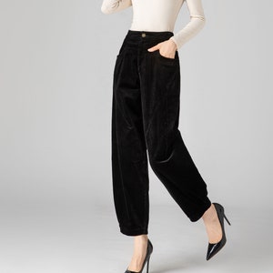 Black Corduroy Pants Women, Tapered Pants, Autumn Pants, Long Pants, Womens Pants, Loose Fitting Pants, Handmade Pants, Made to Order C3592 image 1