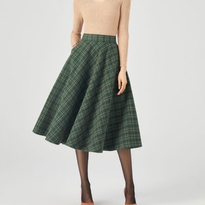 Plaid Wool Skirt, Midi Wool Skirt, A line Skirt, Winter Skirt Women, Swing Skirt, Skirt with Pockets, Handmade skirt, Ylistyle C3686 C1- Plaid