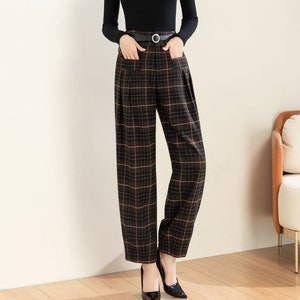 Harem Wool Pants, Wool Tapered Pants, Plaid Pants, Casual Wool Pants, Autumn Winter Pant, Long Pants, Handmade Pants C3598