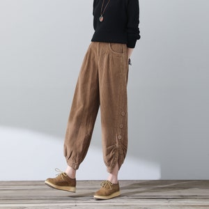 Corduroy Pants, Brown Corduroy Baggy Pants, Casual Corduroy Pants, Plus Size Pants, Women's Corduroy Pants, Oversized Corduroy Pants C3021