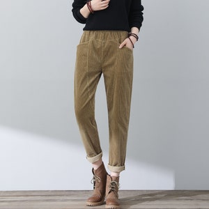 Casual Corduroy Pants, Women Corduroy Pants, Autumn Long Corduroy Pants, Women Long Pants, Plus Size Pants, High Waist Pants, Ylistyle C3023