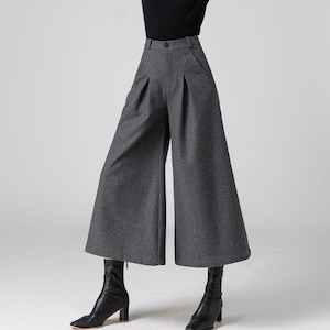 Palazzo Wool Pants Women, Wide Leg Pants, Gray Wool Pants, Autumn Winter Pants, Womens Pants, High Waist Pants, Made to Order C3587
