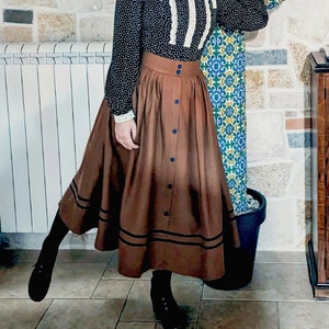 Wool Skirt, Midi wool Skirt, Button Wool Skirt, Swing Skirt, High Waisted Skirt, Warm Winter Skirt, Handmade skirt women, Ylistyle C3776