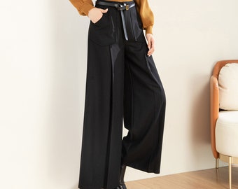 Palazzo Pants Women, Black Wool Pants, Wide Leg Pants, Pleated Pants, Autumn Winter Pant, Long Pants, Mod Clothing, Ylistyle C3604