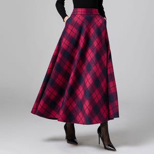 Plaid Wool Skirt, Maxi Skirt Women, A-Line wool Skirt, Winter Skirt women, Plus size wool Skirt with Pockets, Handmade Skirt, Ylistyle C3582