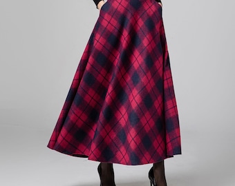 Plaid Wool Skirt, Maxi Skirt Women, A-Line wool Skirt, Winter Skirt women, Plus size wool Skirt with Pockets, Handmade Skirt, Ylistyle C3582