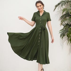 Military-inspired Dress, Army Green Midi Shirt Dress for