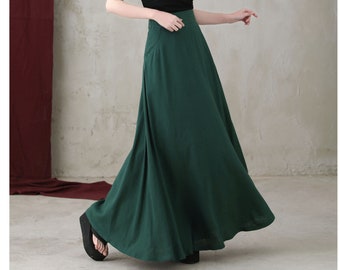 Linen skirt, Linen Maxi Skirt, Long Skirt, A-Line Skirt, Green Linen Skirt, Women Linen Skirt With Pockets, Long Linen skirt, Ylistyle C2736