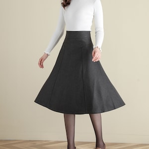 Women's Wool Midi Skirt in Grey, Winter Skirt, Thick A Line Wool Skirt, Flared Skirt, High Waist Full Skirt, Vintage Inspired Skirt C2518 image 2