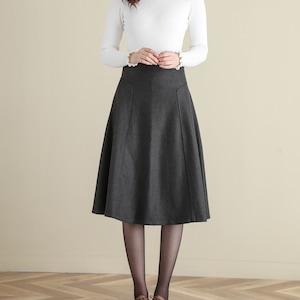 Women's Wool Midi Skirt in Grey, Winter Skirt, Thick A Line Wool Skirt, Flared Skirt, High Waist Full Skirt, Vintage Inspired Skirt C2518 1-Grey