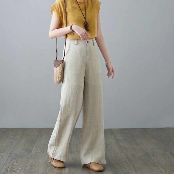 Back Elasticated High Waist Linen Pant main image 1