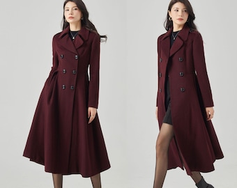 Wool Coat, Long Plaid Wool Coat, Wool Coat Women, A Line