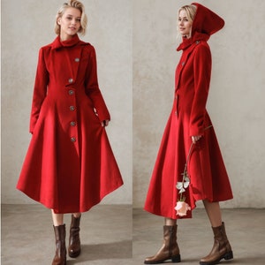 希少レア品 JULIUS 05 archive wool linen coat Red Wool Coat, Asymmetric Wool Coat, Long Wool Coat, Hooded