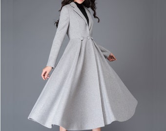 Long Wool Princess Coat, Swing wool Coat,  Fit &Flare Coat, Women's Winter Wool Coat, Winter Wedding Coat, Retro Maxi wool Coat C996