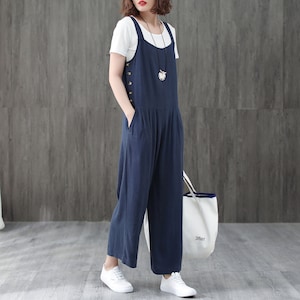 Soft Linen Jumpsuit, Casual Women Jumpsuit, Linen Jumpsuits Baggy Overalls, Women Wide Leg Pants, Loose fit jumpsuit, ylistyle C1946