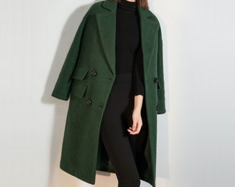 Wool coat, Green Long Wool Coat, Warm Winter Coat Women, Relaxed Fit Coat, Oversized Wool Coat, Wool Jacket, Custom Ylistyle  coat C1763#