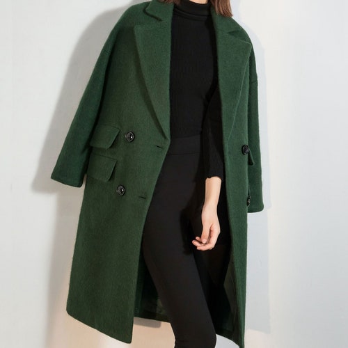 Wool coat, Green Long Wool Coat, Warm Winter Coat Women, Relaxed Fit Coat, Oversized Wool Coat, Wool Jacket, Custom Ylistyle  coat C1763#