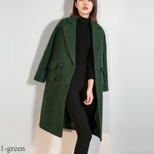 Long Wool Coat Women, Stand Collar Coat, Black Trench Coat, Fitted