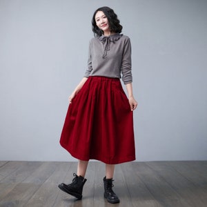 Red Pleated Midi Corduroy Skirt, Long Winter Skirt, Elastic Waist Corduroy Skirt, Fall Plus Size Skirt, Handmade A Line Skirt Ylistyle C2505