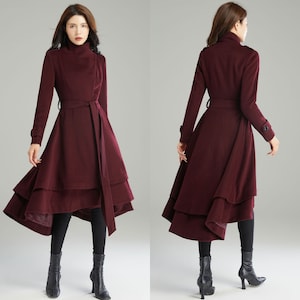 Casaco de lã, casaco de inverno feminino, casaco de lã feminino, casaco de lã assimétrico, casaco de lã quente, casaco de lã feminino, casaco feito à mão, Ylistyle C2993