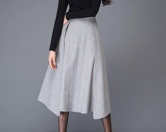 Asymmetrical Wool skirt, Wool midi skirt, Midi gray wool skirt, Autumn winter skirt, womens skirts, office skirt, Custom skirt C1020