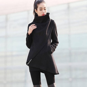 Black Coat, Wool Coat, Winter Coat, Woman Coat, Asymmetrical Black Coat, Wool Coat, Winter Coat, Woman Coat, Asymmetrical