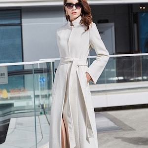 Long White Wool Coat Fitted Wool Coat Warm Winter Coat - Etsy