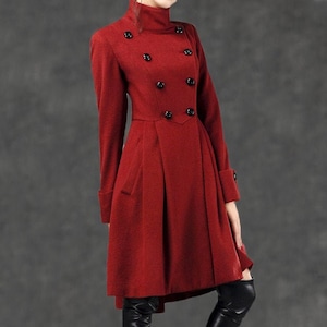 Asymmetrical Military wool Coat, Winter coat women, Fit-and-Flare Wool Coat with Cinched Waist, womens coat with Large Turn-Back Cuffs C2592 image 5