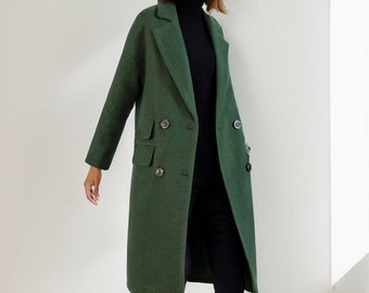 Wool coat, Green Long Wool Coat, Warm Winter Coat Women, Relaxed Fit Coat, Oversized Wool Coat, Wool Jacket, Custom Ylistyle  coat C1763#