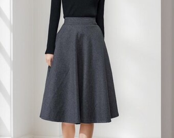 Wool skirt, Wool midi skirt, flare skirt, Swing A line skirt, women skirts winter, Elastic waist skirt, Gray wool skirt, Ylityle C1193