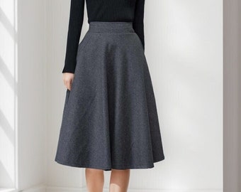 Wool skirt, Wool midi skirt, flare skirt, Swing A line skirt, women skirts winter, Elastic waist skirt, Gray wool skirt, Ylityle C1193