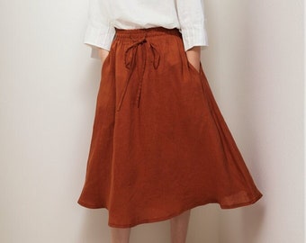 Linen Skirt, Linen midi skirt Women, Elastic Waist Skirt, Swing Skirt, Skirt with pockets, Casual Linen Skirt, Custom skirt, Ylistyle C3932