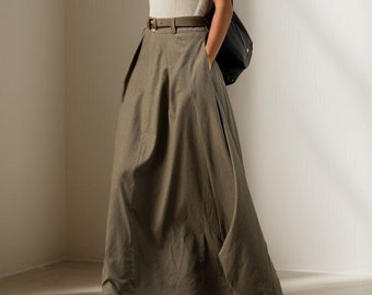 Army Green Linen Skirt, Linen maxi skirt, Asymmetrical linen skirt, Plus size Skirt, Summer skirt with pockets, Casual Skirt, Ylistyle C3921